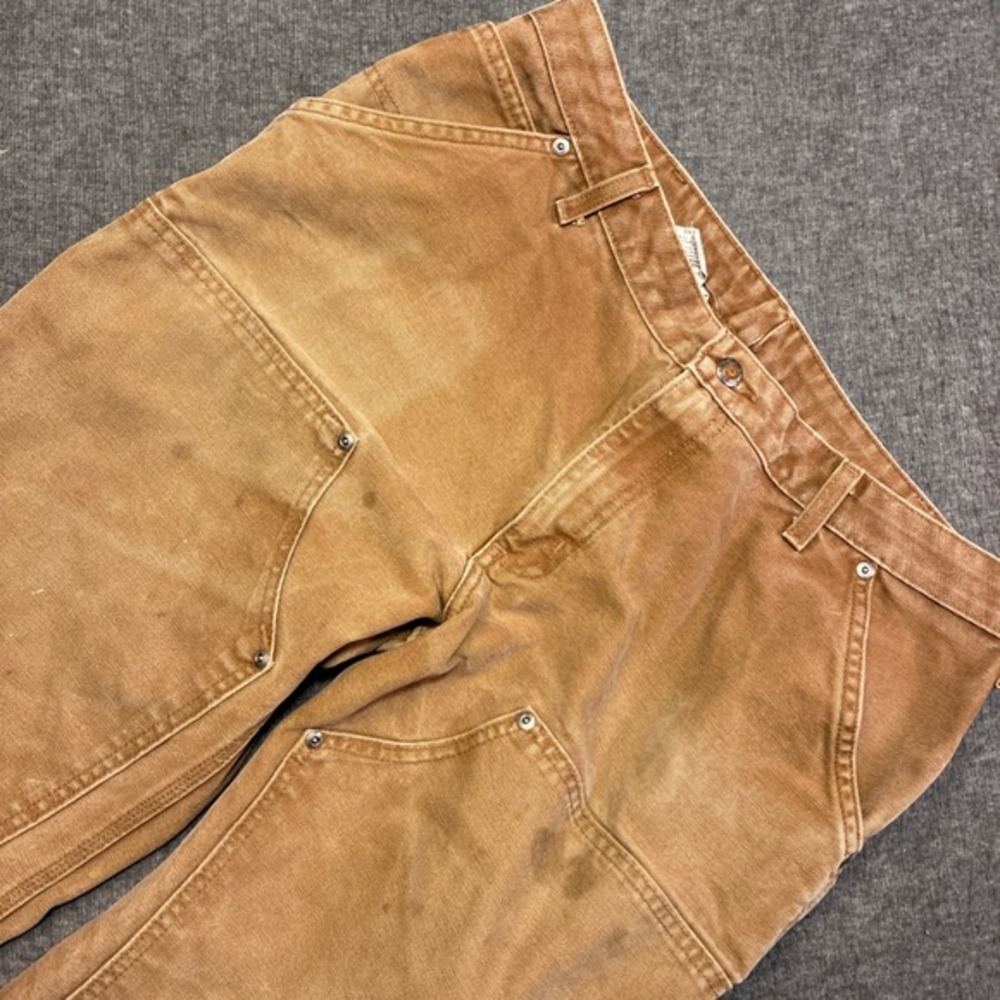 Carhartt Double Front Logger Pants Womens 16x32‎ Brown Distressed Canvas Stains